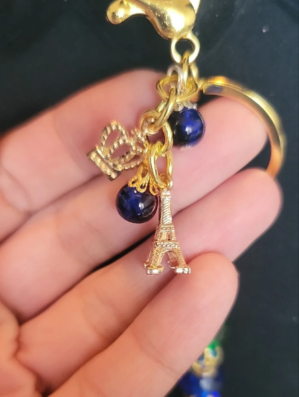 Gold Eiffel Tower + Crown Drop Bead Purse or Key Charm.